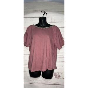 Women’s Kori Boutique Mauve Leopard Trimmed Neckline Top Size Small